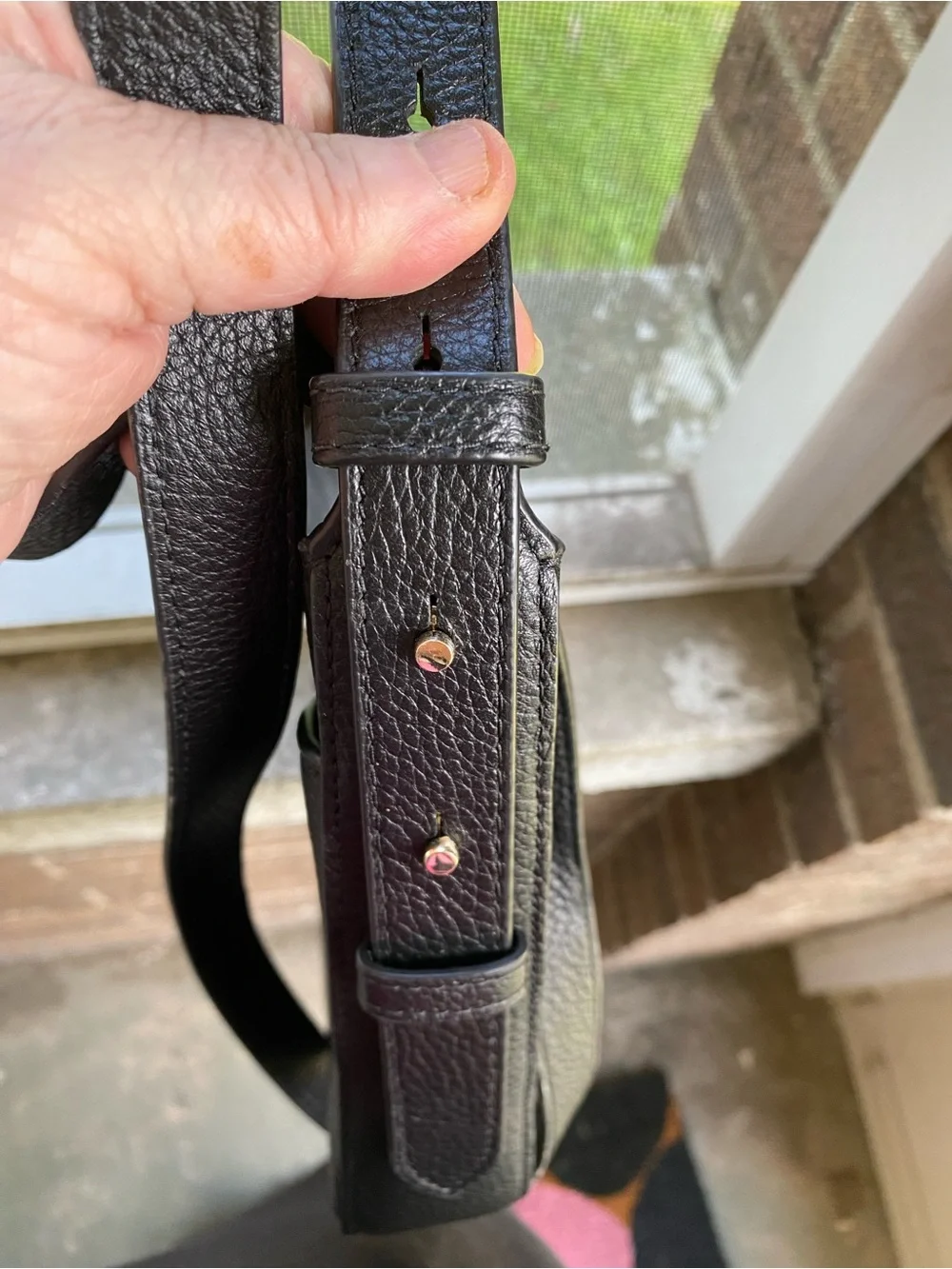 kate spade black pebbled leather crossbody with gold logo